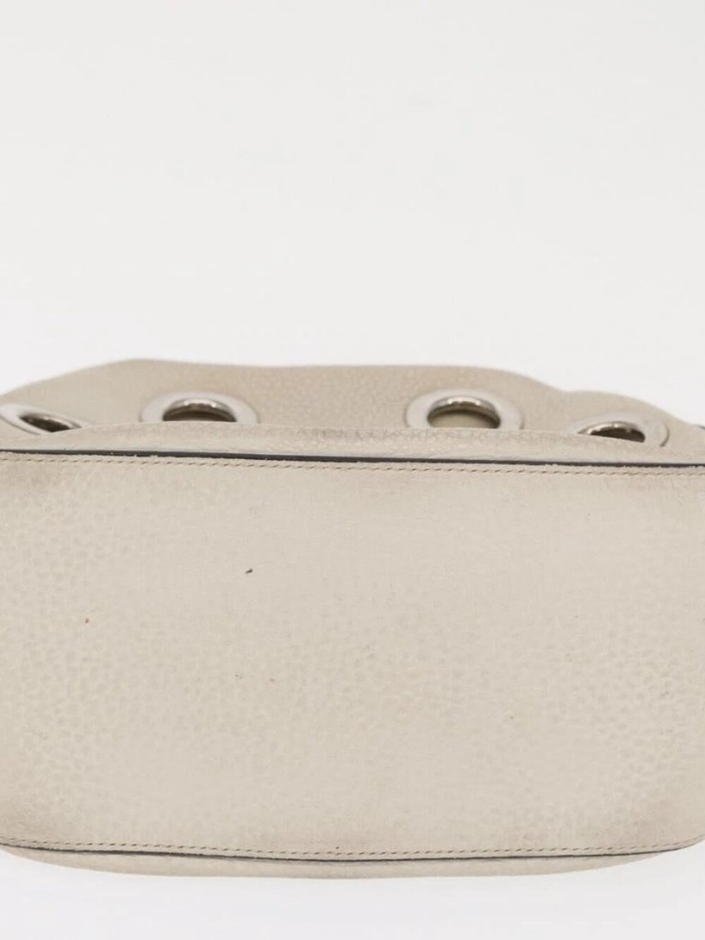 PRADA Grommet Punching Chain Hand Bag Leather Ivory Silver Auth 165205 - Picture 7 of 16
